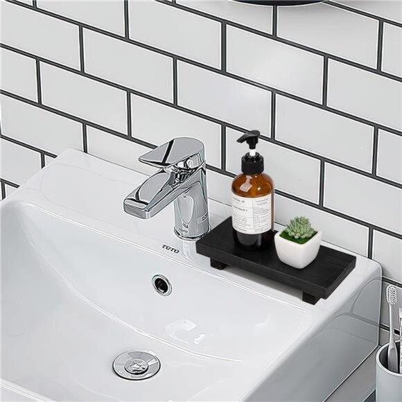 Wood Bathroom Counter Organizer Tray Soap Holder Farmhouse Decorative Kitchen - Picture 5 of 7